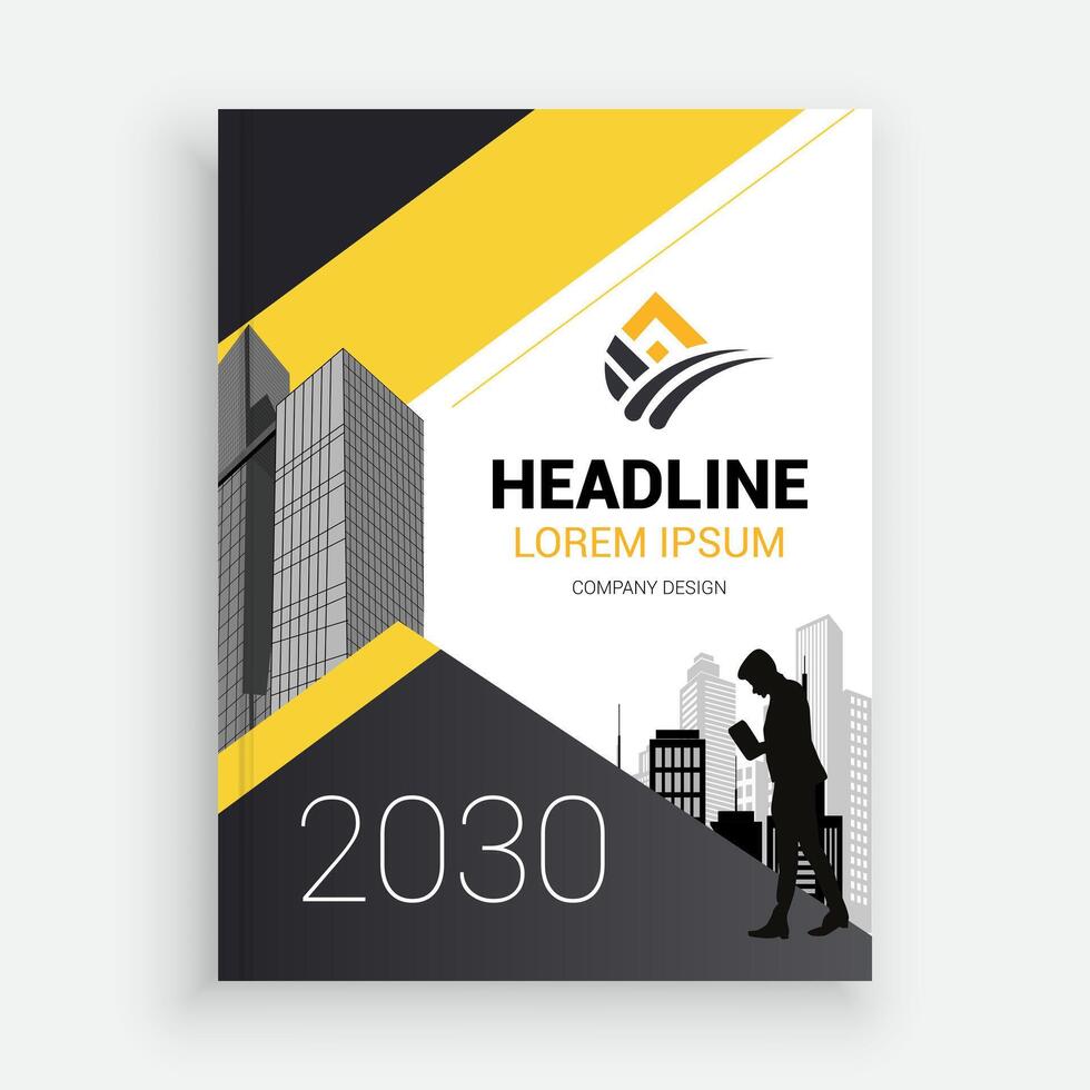 a business brochure with a man walking in front of it vector