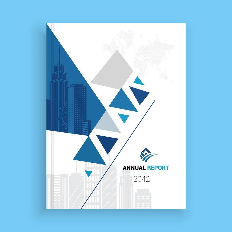 an annual report cover design with blue and white geometric shapes vector