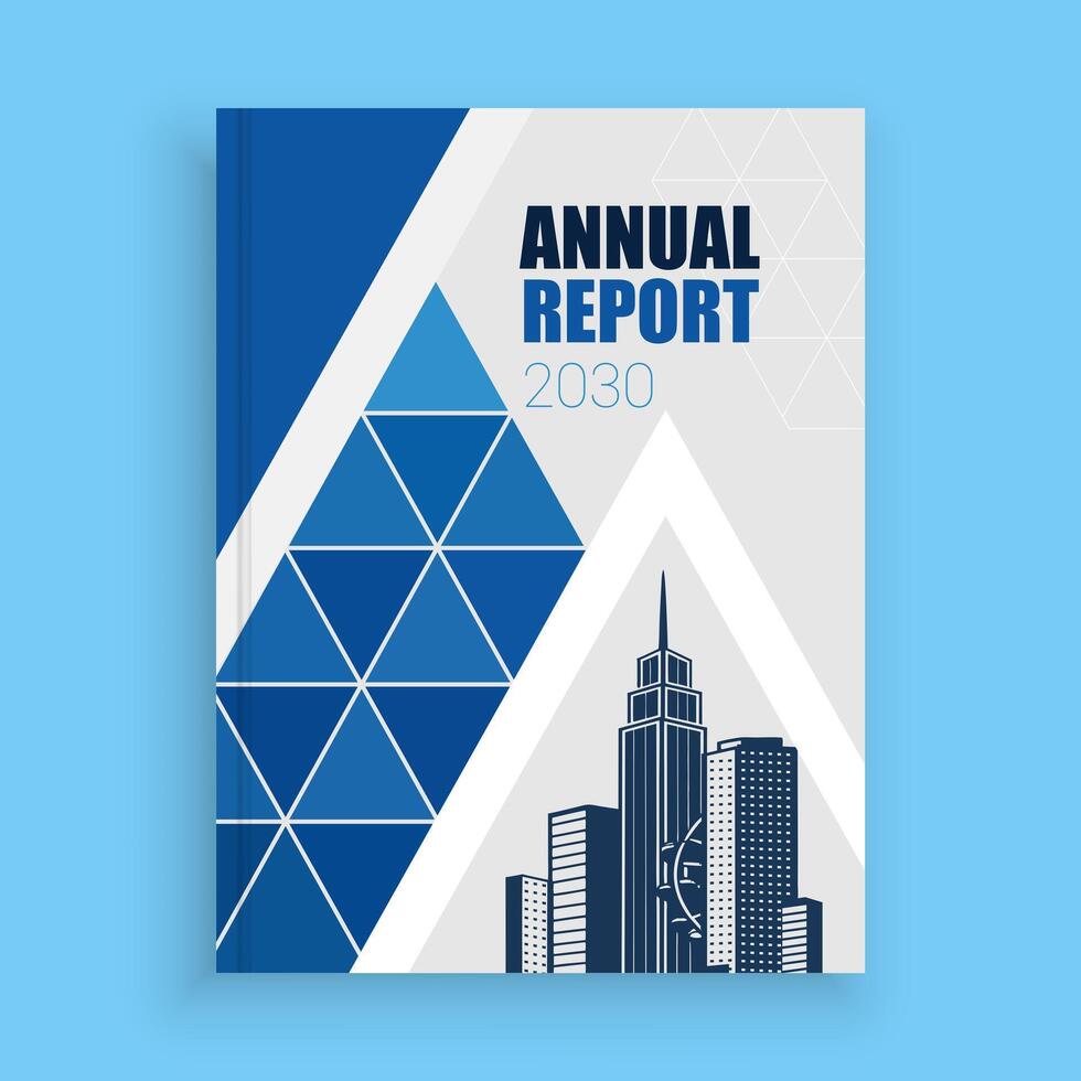 the annual report cover design with blue and white geometric shapes vector