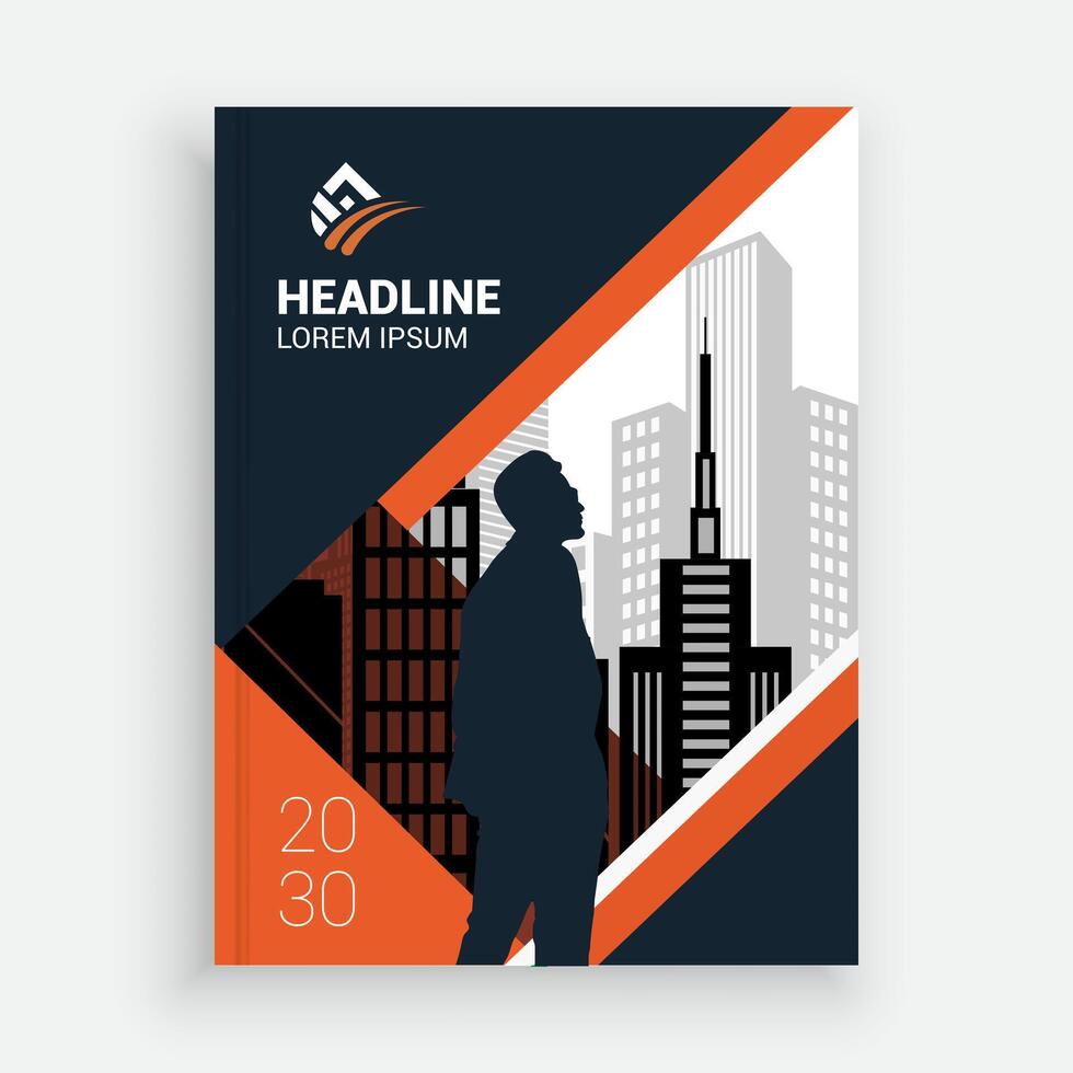 a business brochure with a man standing in front of the city vector