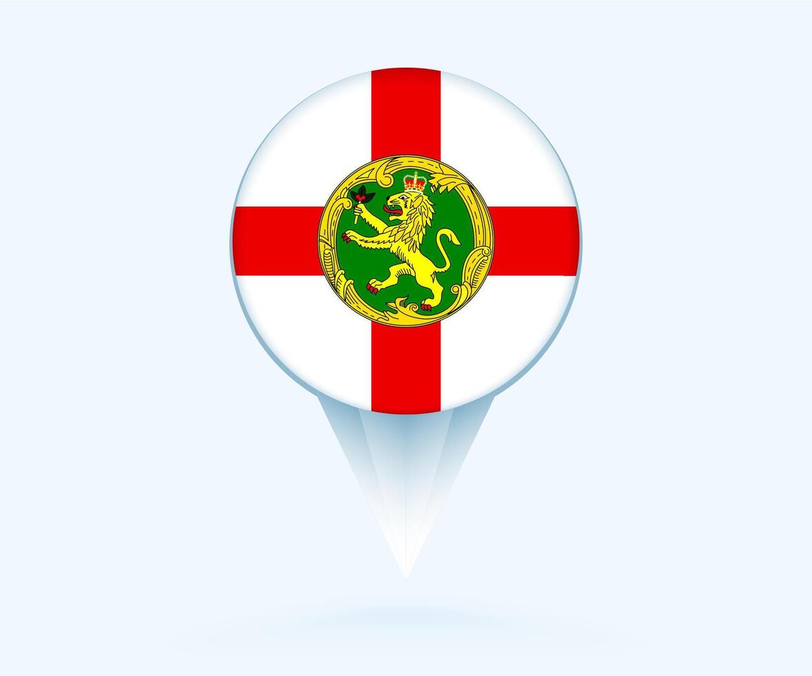 Map pointer with flag of Alderney. vector