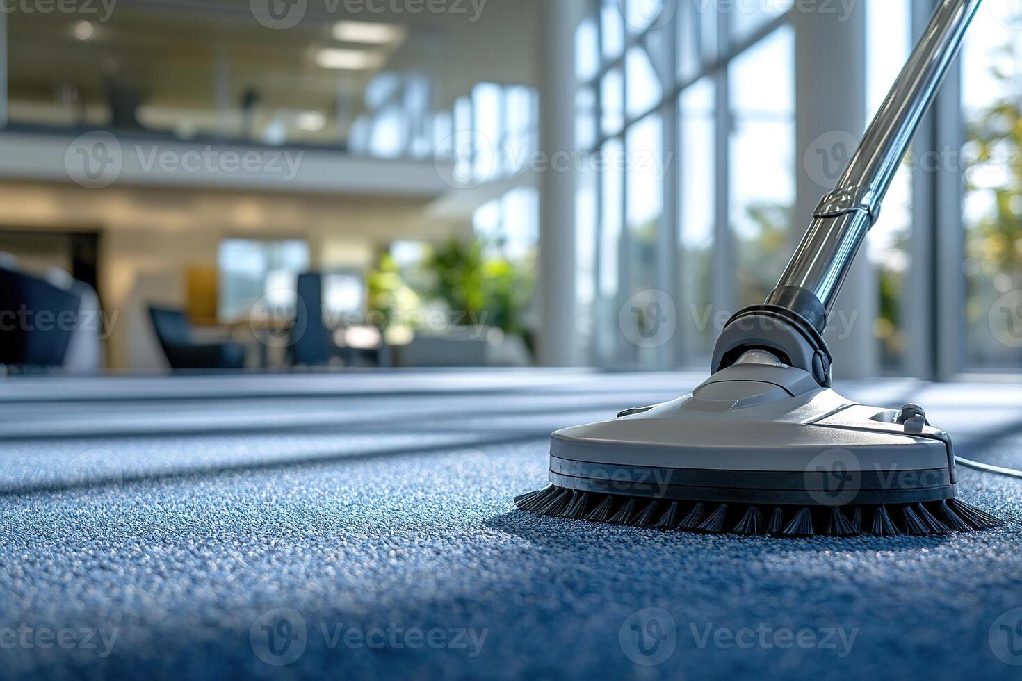 Close-up of a vacuum cleaner on a carpet in an office. Office cleaning service concept. Generated by artificial intelligence photo