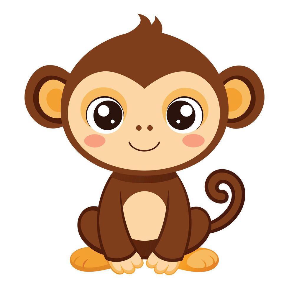 Monkey hanging on liana illustration in cartoon vector