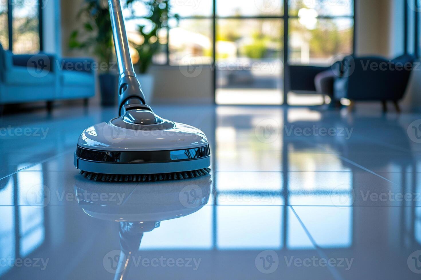 Close-up of a vacuum cleaner on a floor in an office. Office cleaning service concept. Generated by artificial intelligence photo