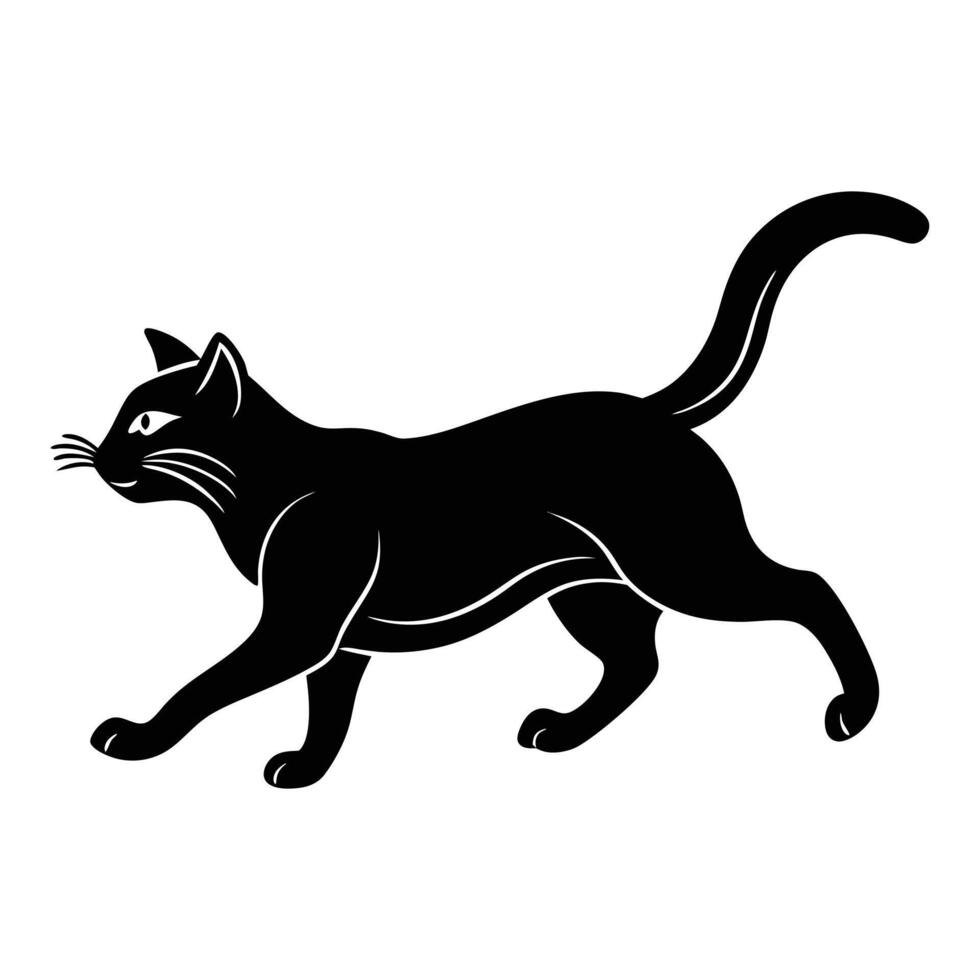 a running cat silhouette on white background. vector