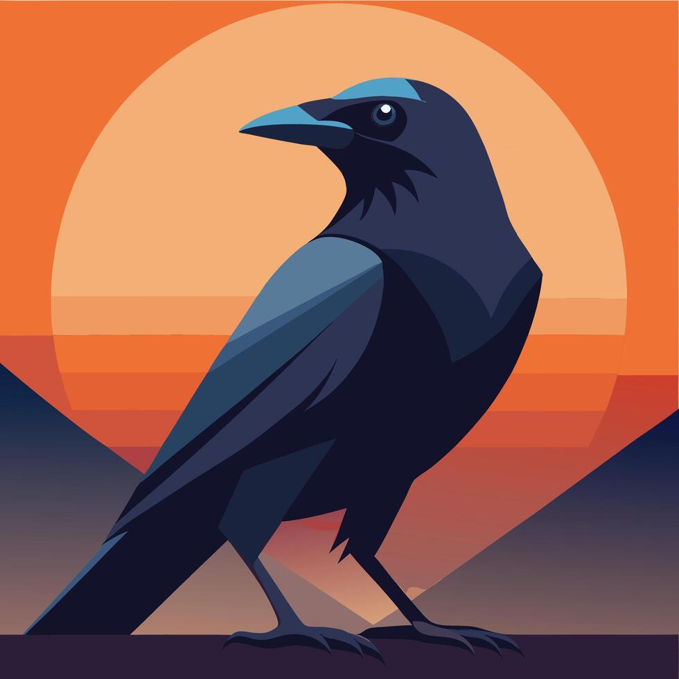 a black bird with a yellow sun in the background vector