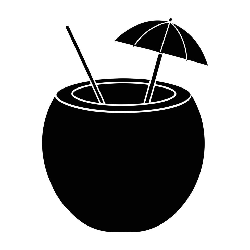 coconut drink with umbrella icon in black style vector