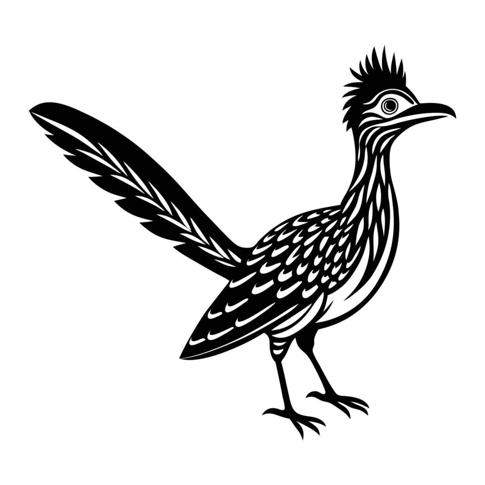 a black and white illustration of a roadrunner vector