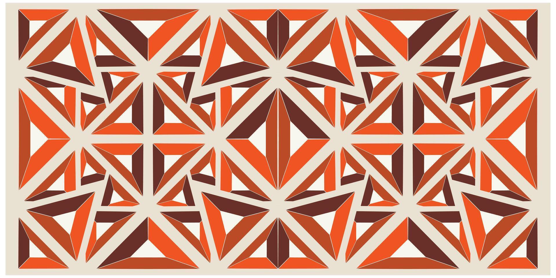 A geometric pattern featuring overlapping triangles in shades of orange, brown, and cream, arranged in a symmetrical grid. vector