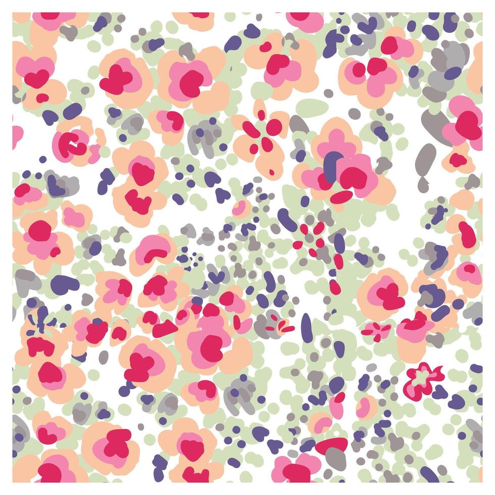A vibrant, abstract floral pattern featuring soft pinks, reds, and greens against a white background. vector