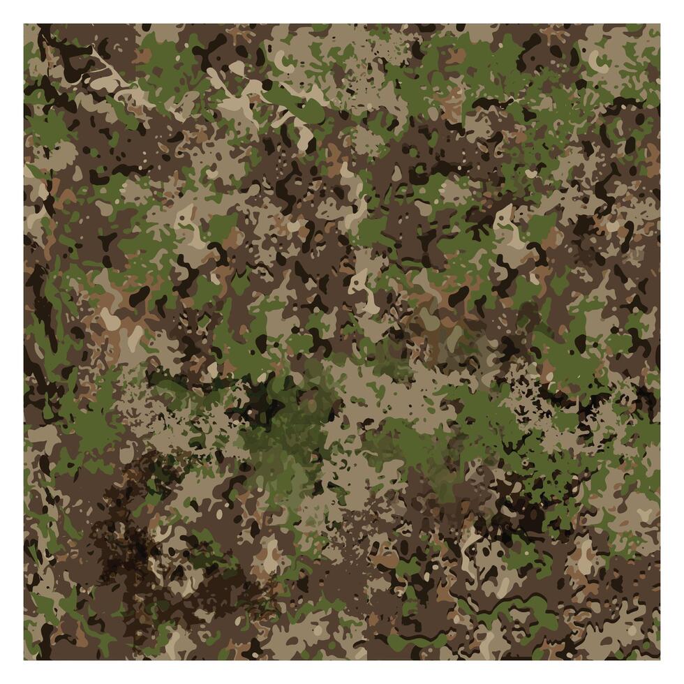 The square shape print is a seamless camouflage pattern in shades of green, brown, and beige. The pattern is made up of irregular shapes and blobs, vector