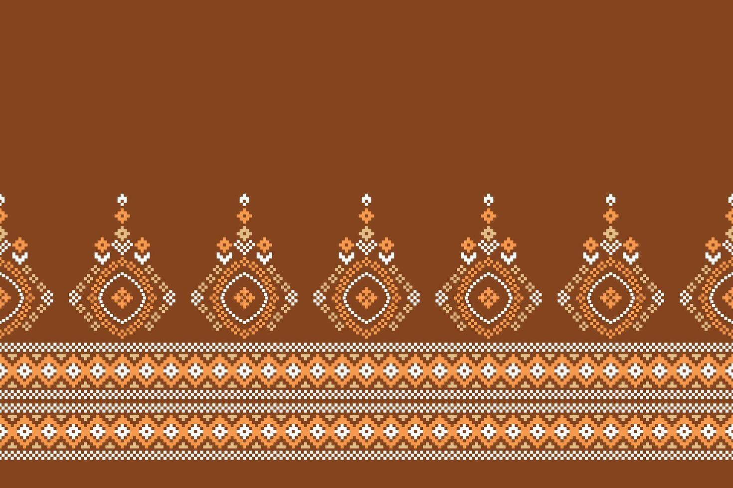 Brown background color with ethnic pattern decoration pixel art. vector