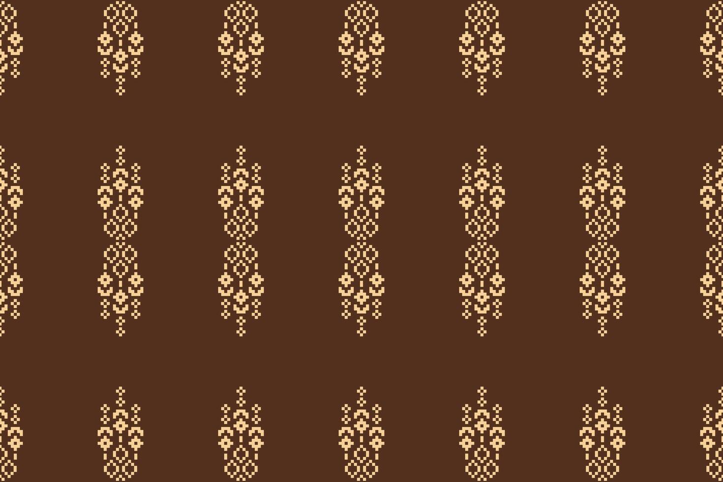Fabric brown color background color cross stitch art ethnic pattern and fabric motif. vector