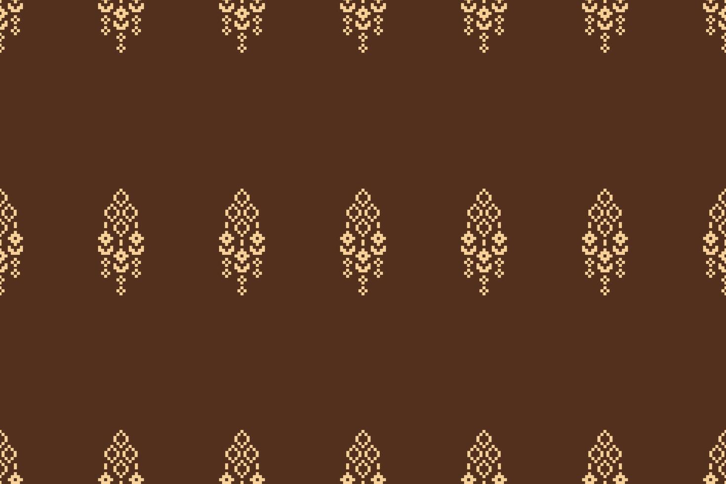 Fabric pattern brown background color cross stitch art ethnic. vector