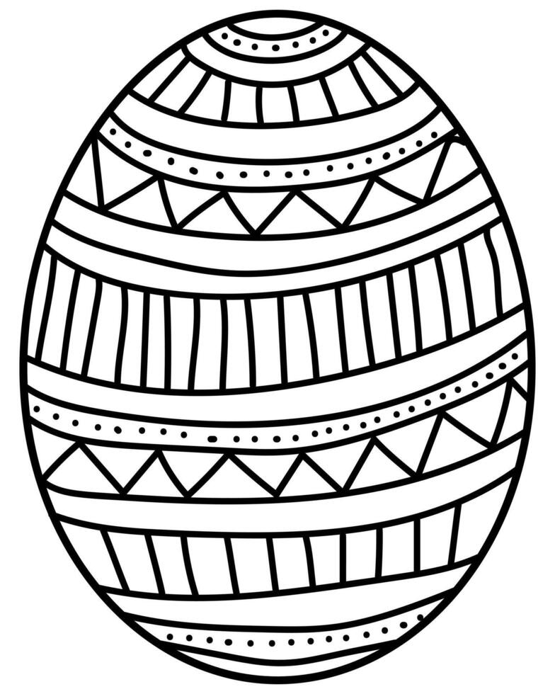 Outline Easter egg with horizontal stripes and zigzags, creative coloring page for holiday activity vector