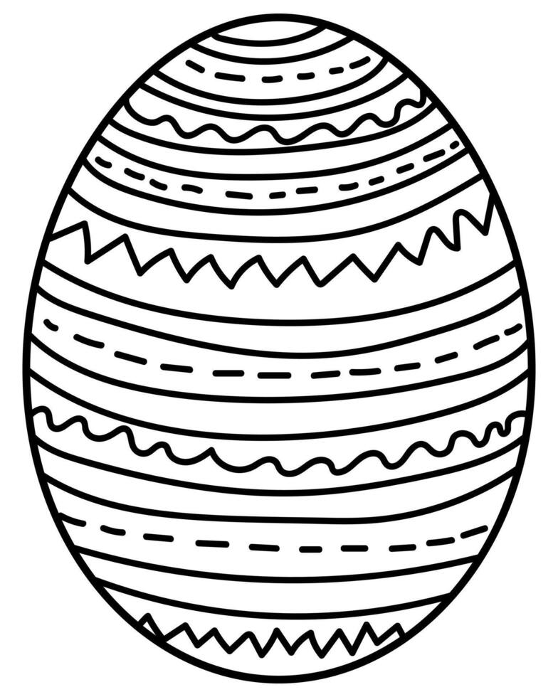 Outline Easter egg with simple striped motifs, creative coloring page for holiday activity vector