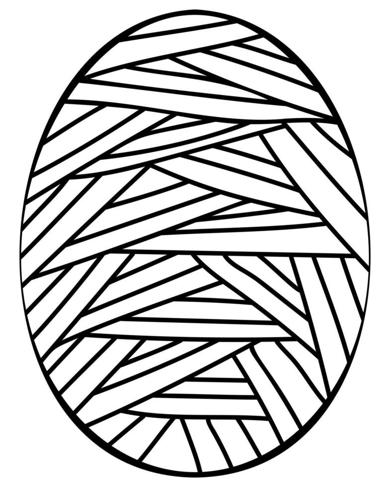 Outline Easter egg in doodle style with striped motifs, creative coloring page for holiday activity or design vector