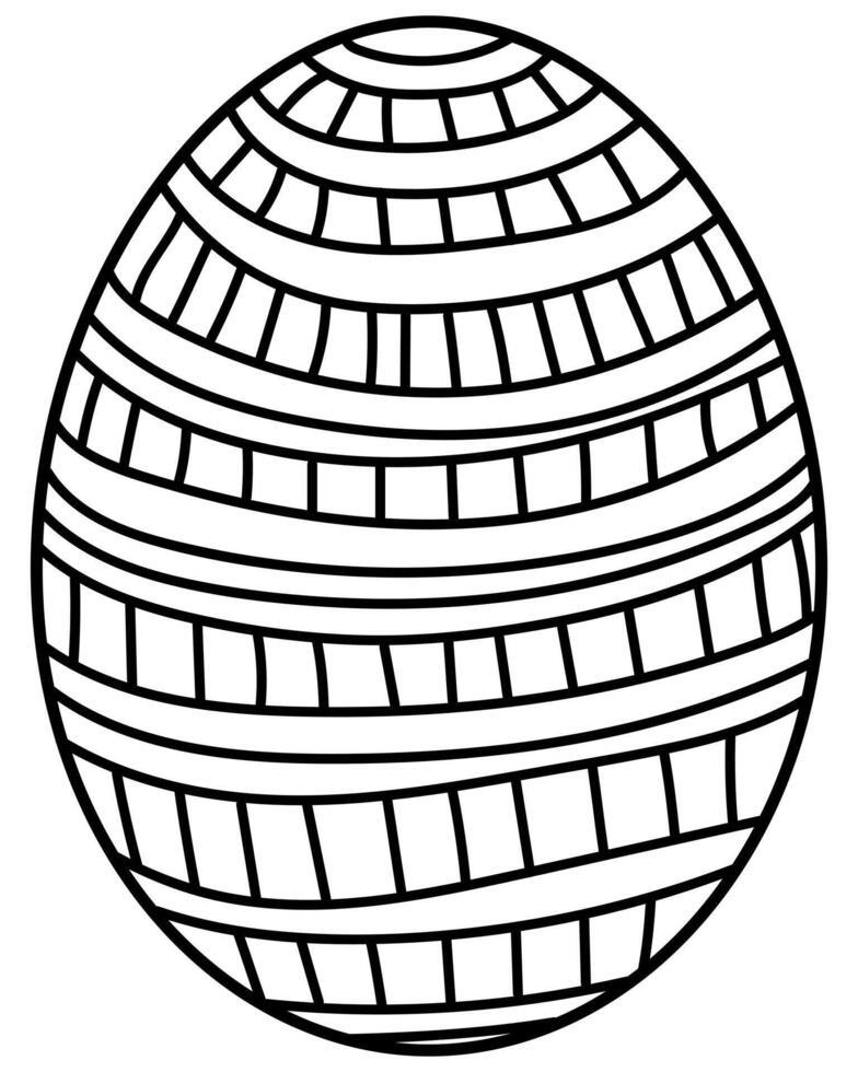 Outline Easter egg with horizontal stripes and squares, creative coloring page for holiday activity vector