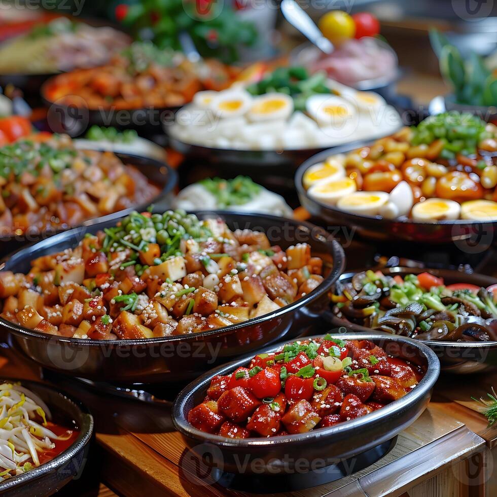 An assortment of natural foods and ingredients arranged in bowls on the table photo