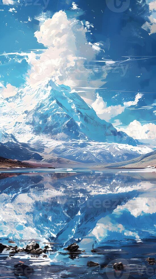 Stunning Mountain Landscape Reflection with Blue Sky photo