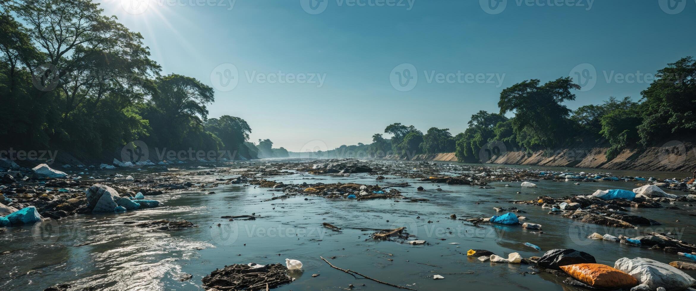River Pollution Under Bright Midday Sunlight photo