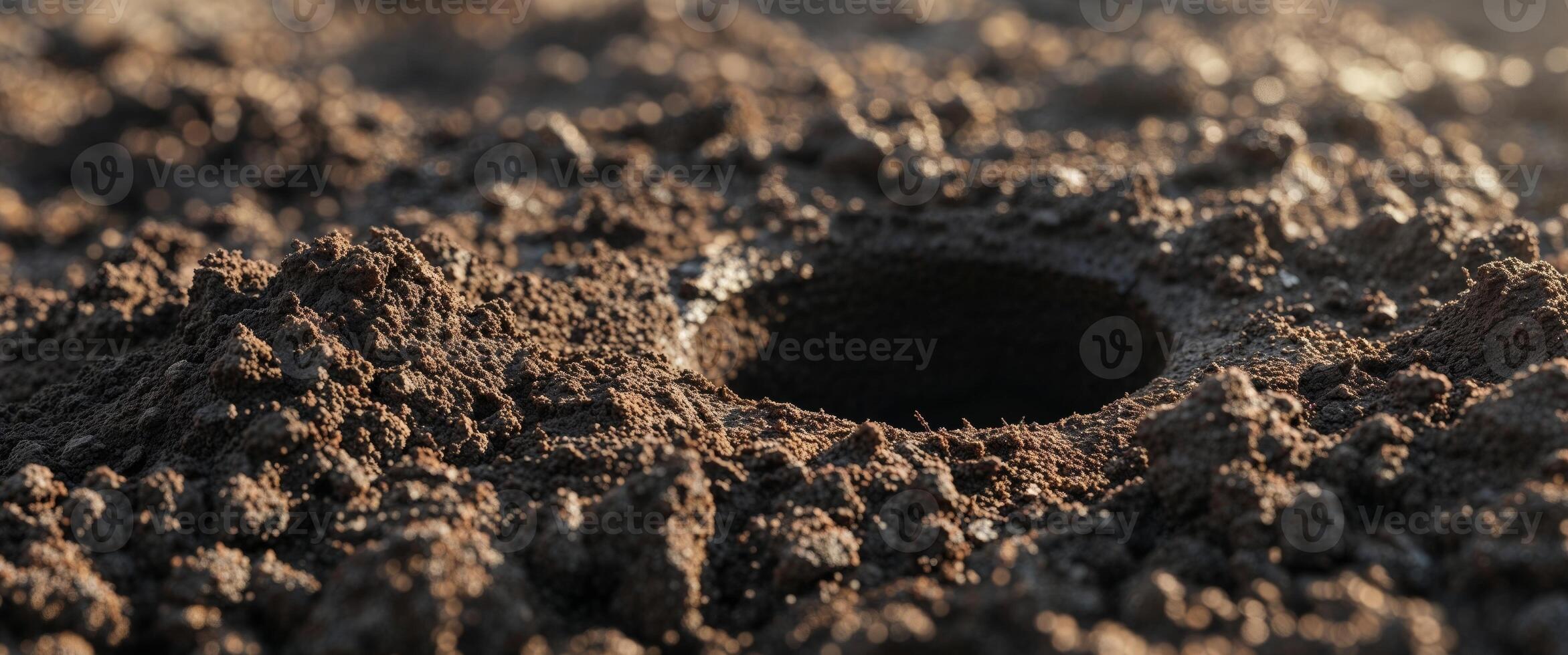 A hole in the ground with dirt and dirt photo