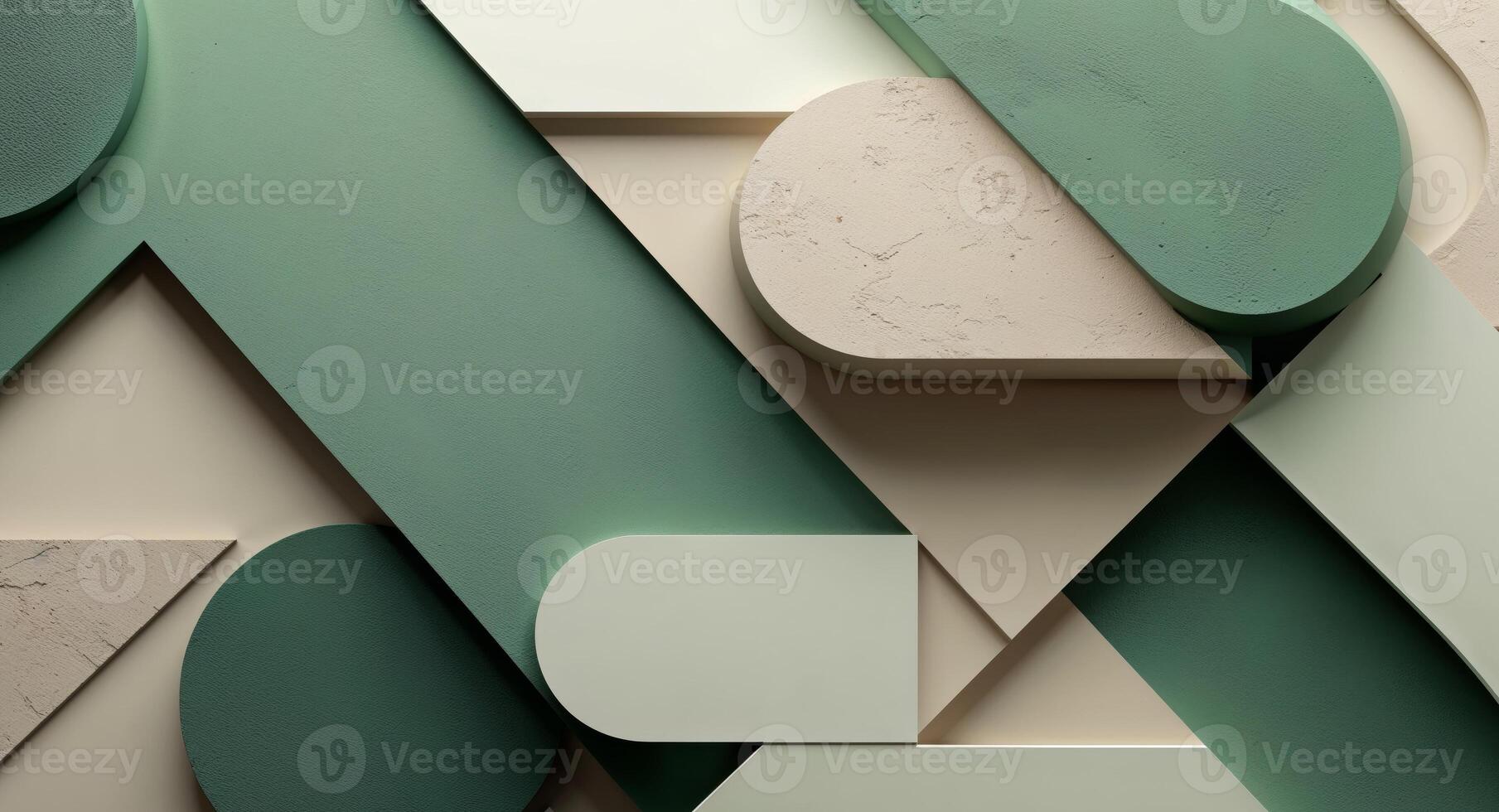 A green and white wall with geometric shapes photo