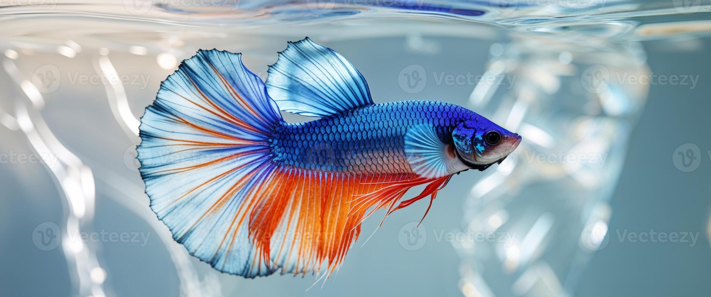 Colorful Betta Fish with Flowing Fins in Clear Water Background photo