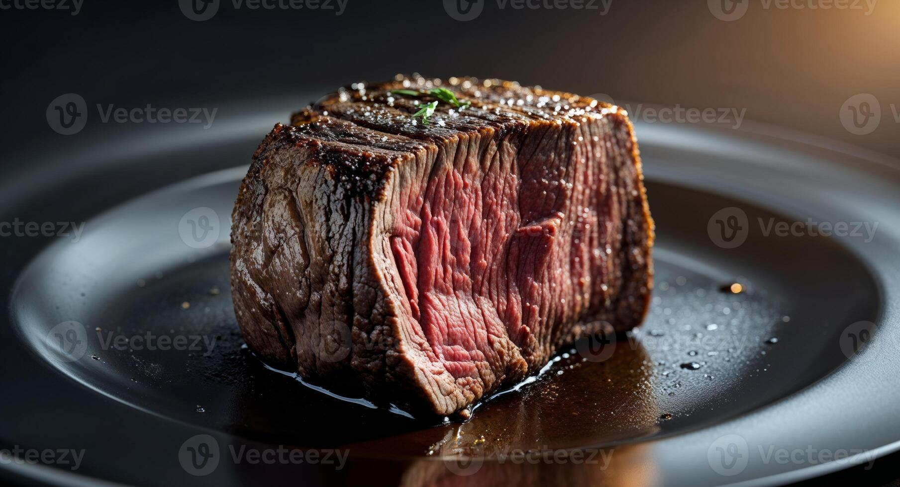Perfectly Cut Filet Mignon on Dark Plate photo
