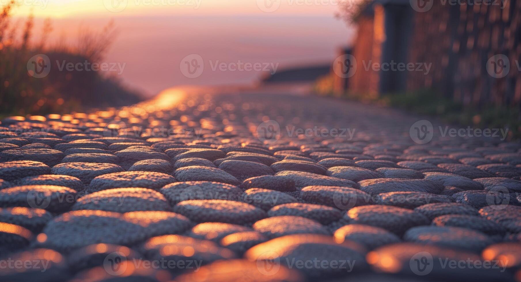 Sunset Cobblestone Path Background Texture. photo