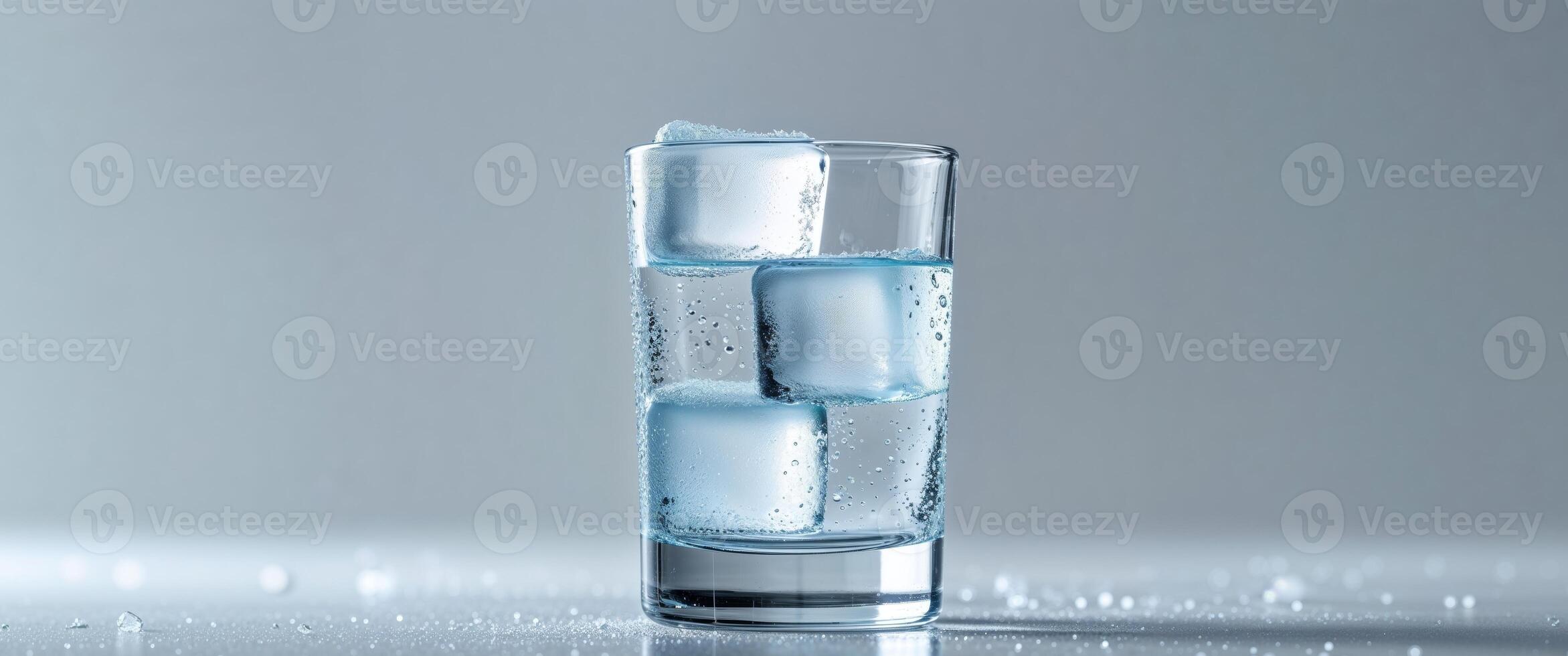 Frosty Vodka Shot with Ice Cubes and Condensation in Glass photo