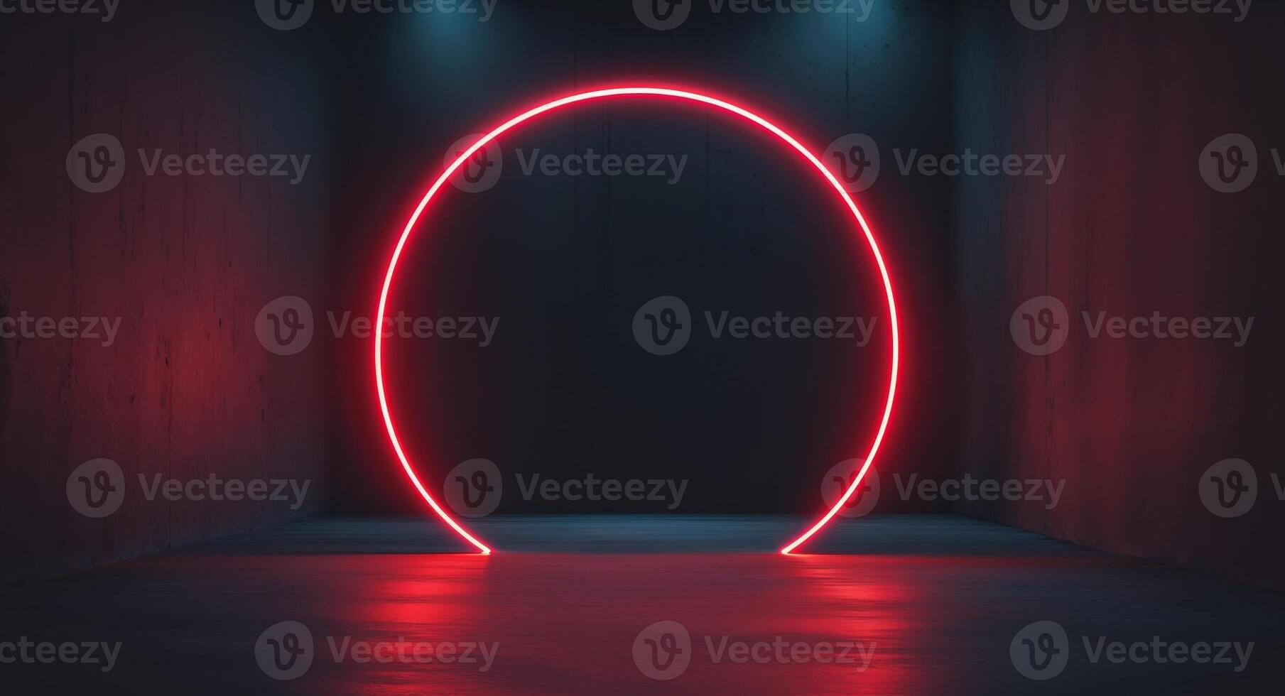 Abstract Red Neon Circle Illuminates Dark Open Space Background. photo