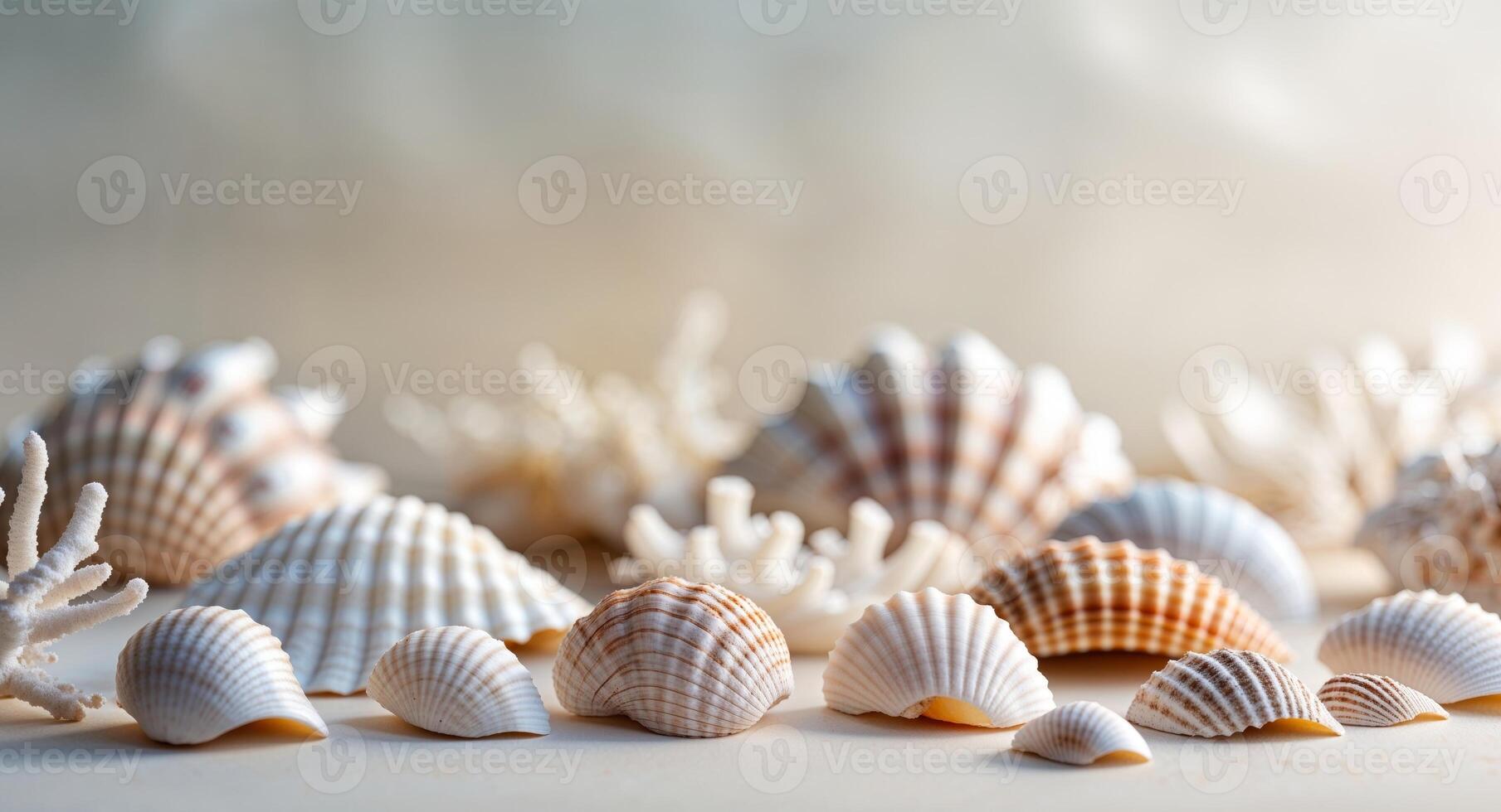 Whimsical Coastal Art Composition with Shells and Corals photo
