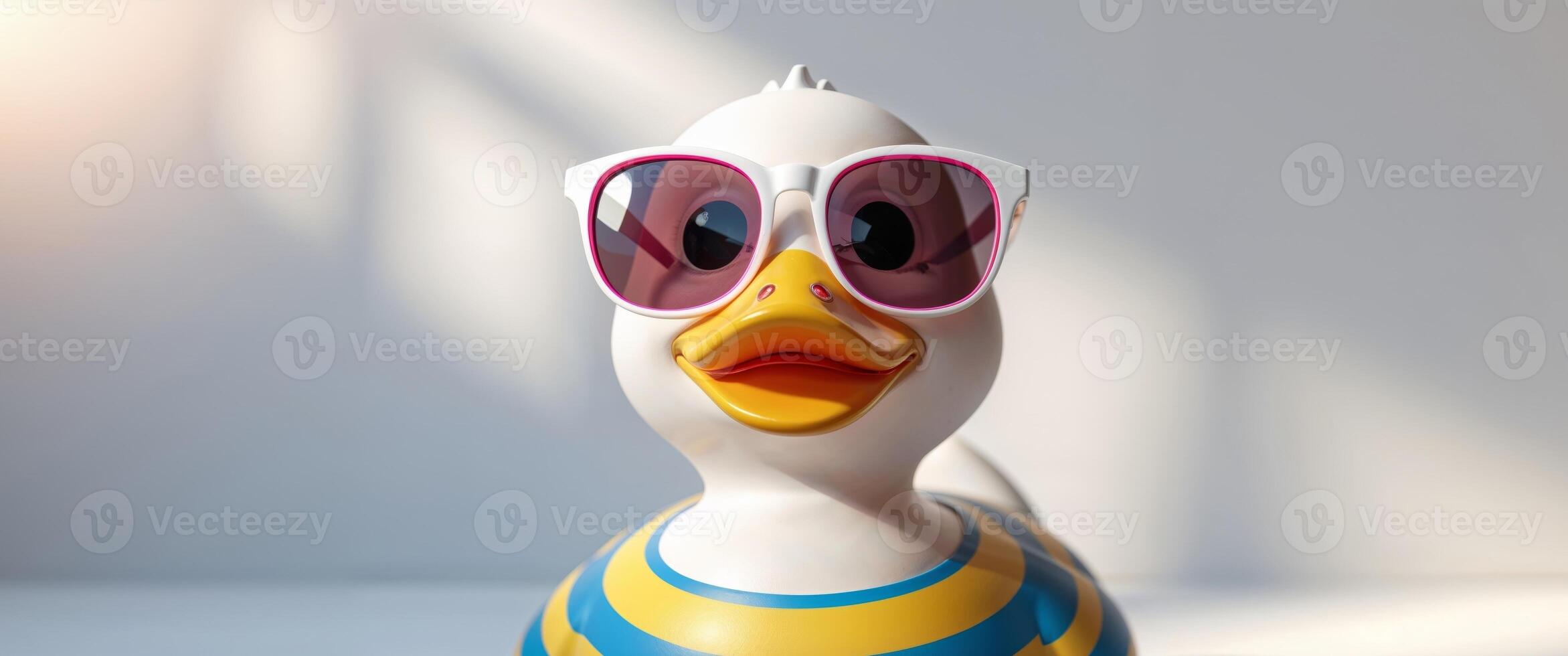 Stylish Rubber Duck in Sunglasses and Striped Shirt. photo