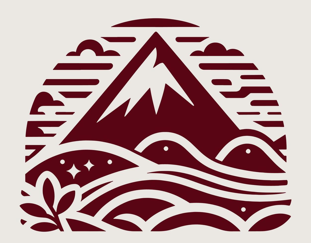 A mountain with waves and clouds in the background vector