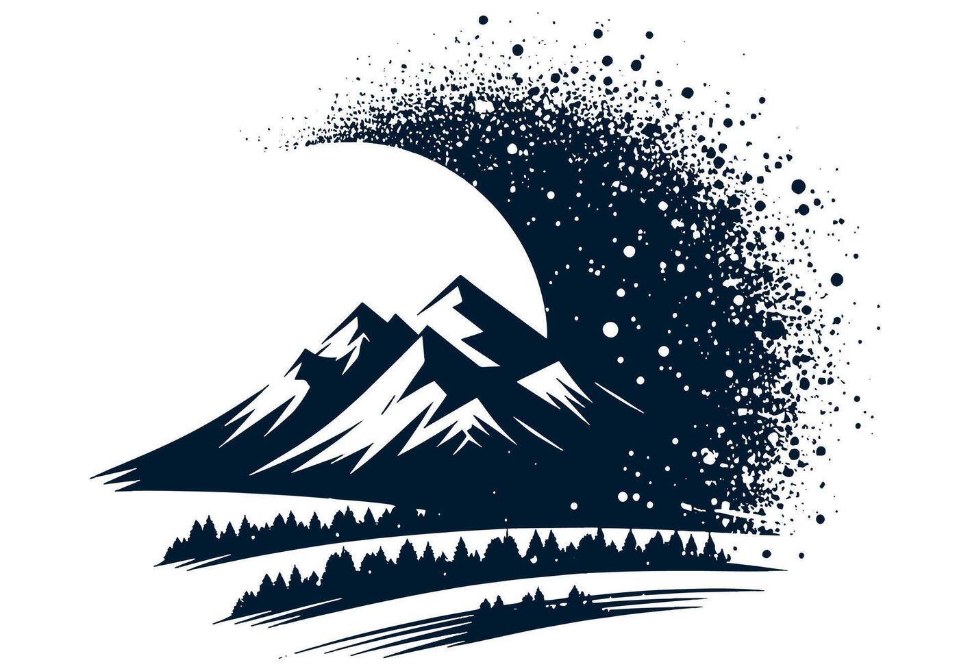 Mountains and trees with stars and moon vector