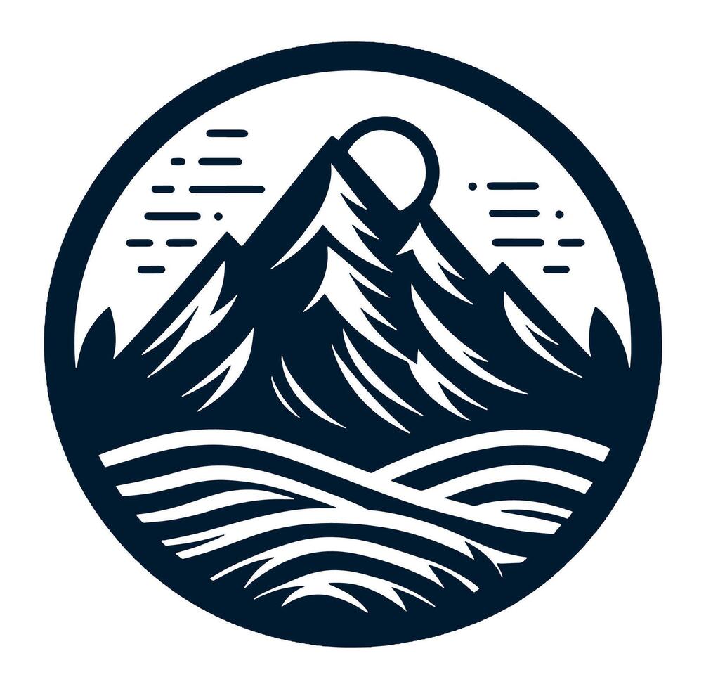 Mountains and waves in a circle logo vector
