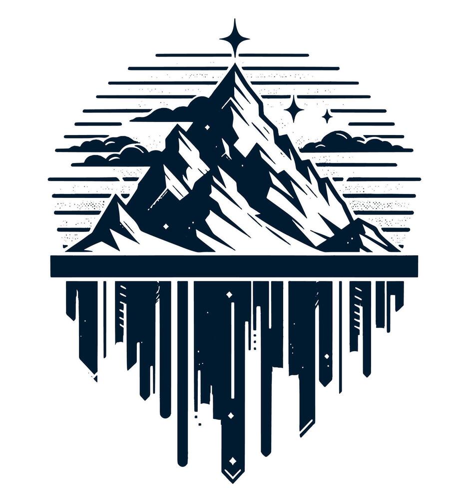 Mountain with stars and clouds on it vector