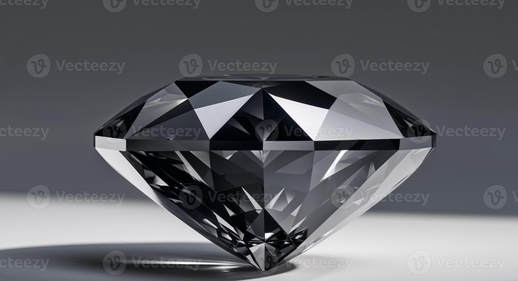 Polished black diamond with faceted cuts highlighting reflective surface elegance photo