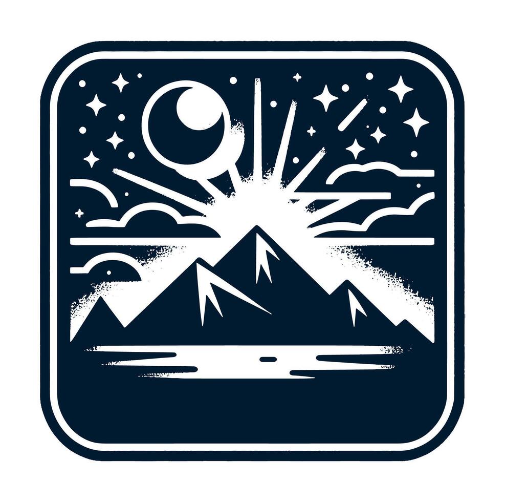 A mountain with stars and a moon in the sky vector