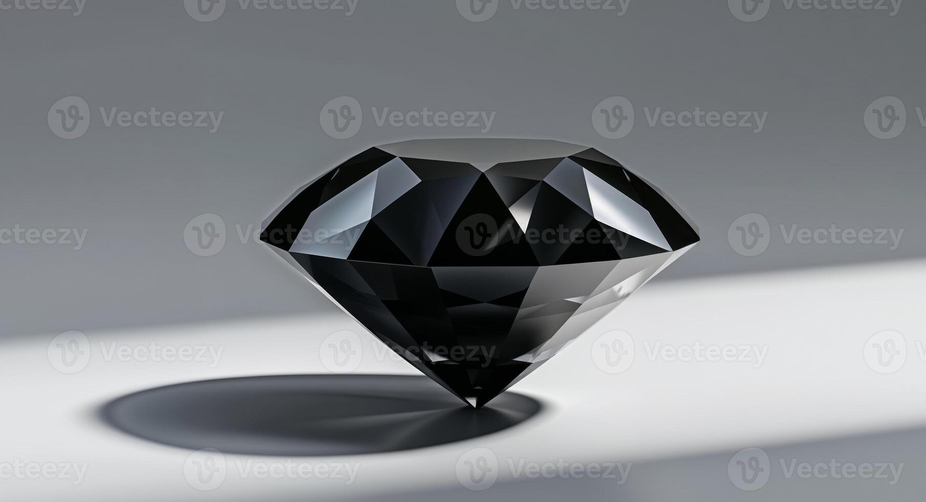 Polished black diamond with faceted cuts highlighting reflective surface elegance. photo