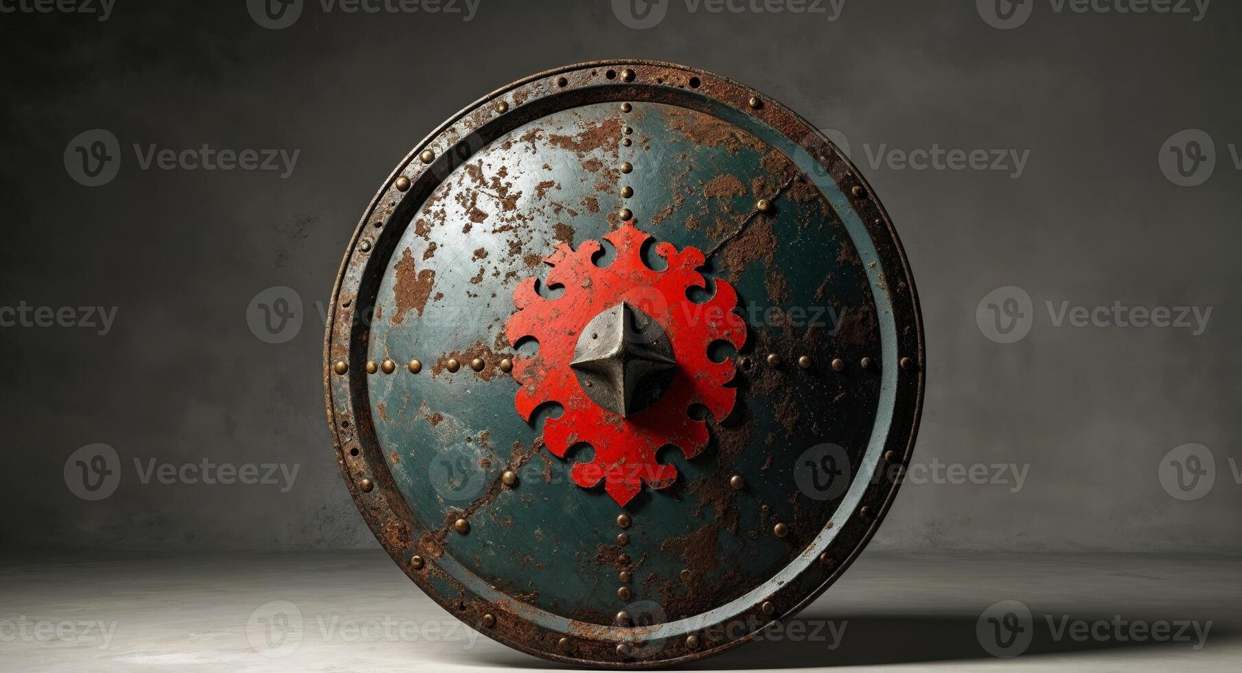 An old rusty shield with a red star on it photo