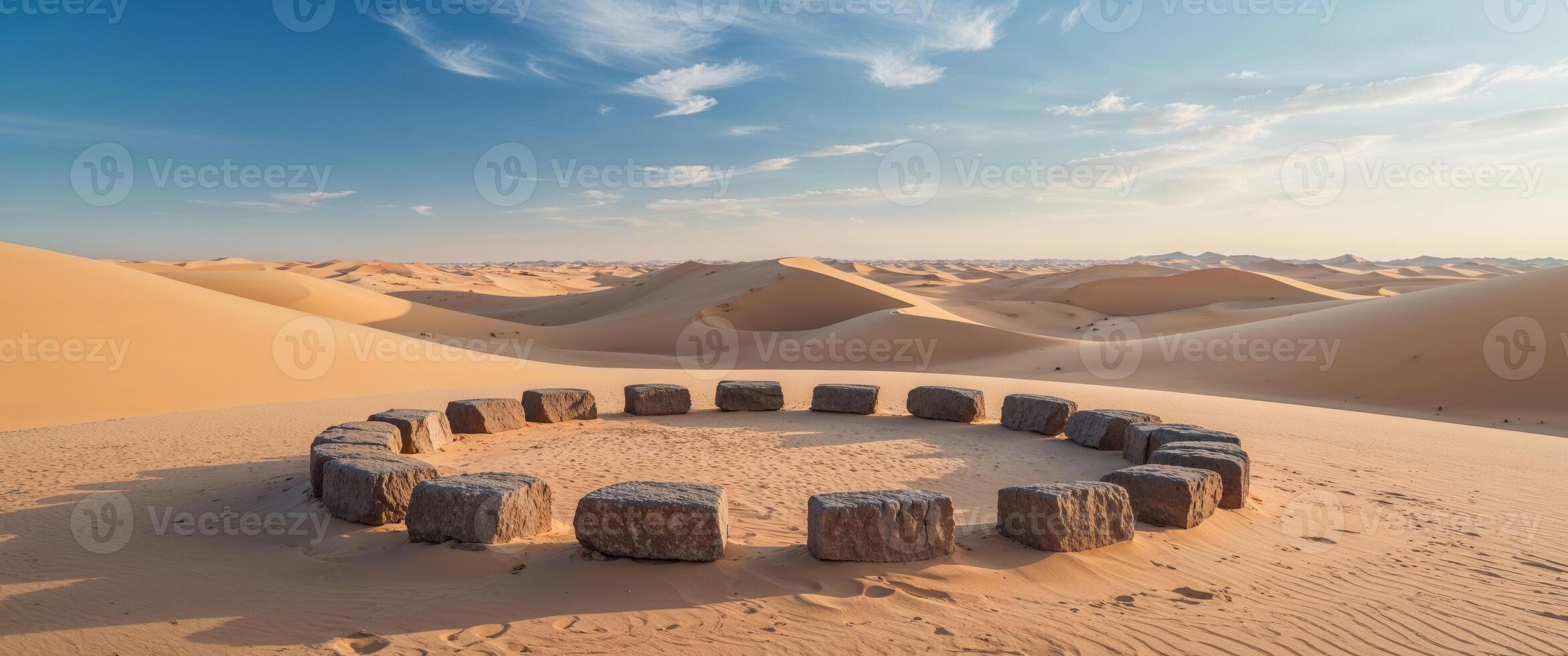 A circular stone circle in the desert photo
