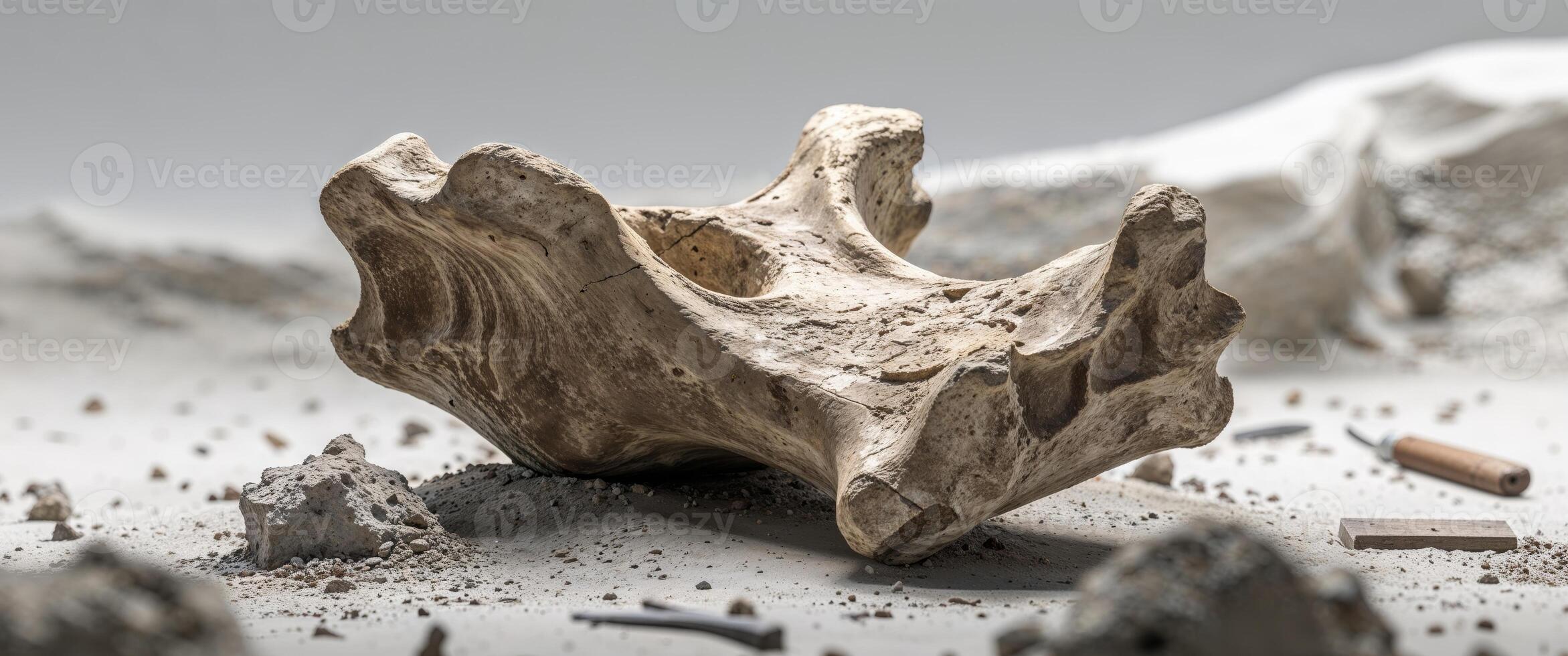 A rock with a hole in it and a knife photo