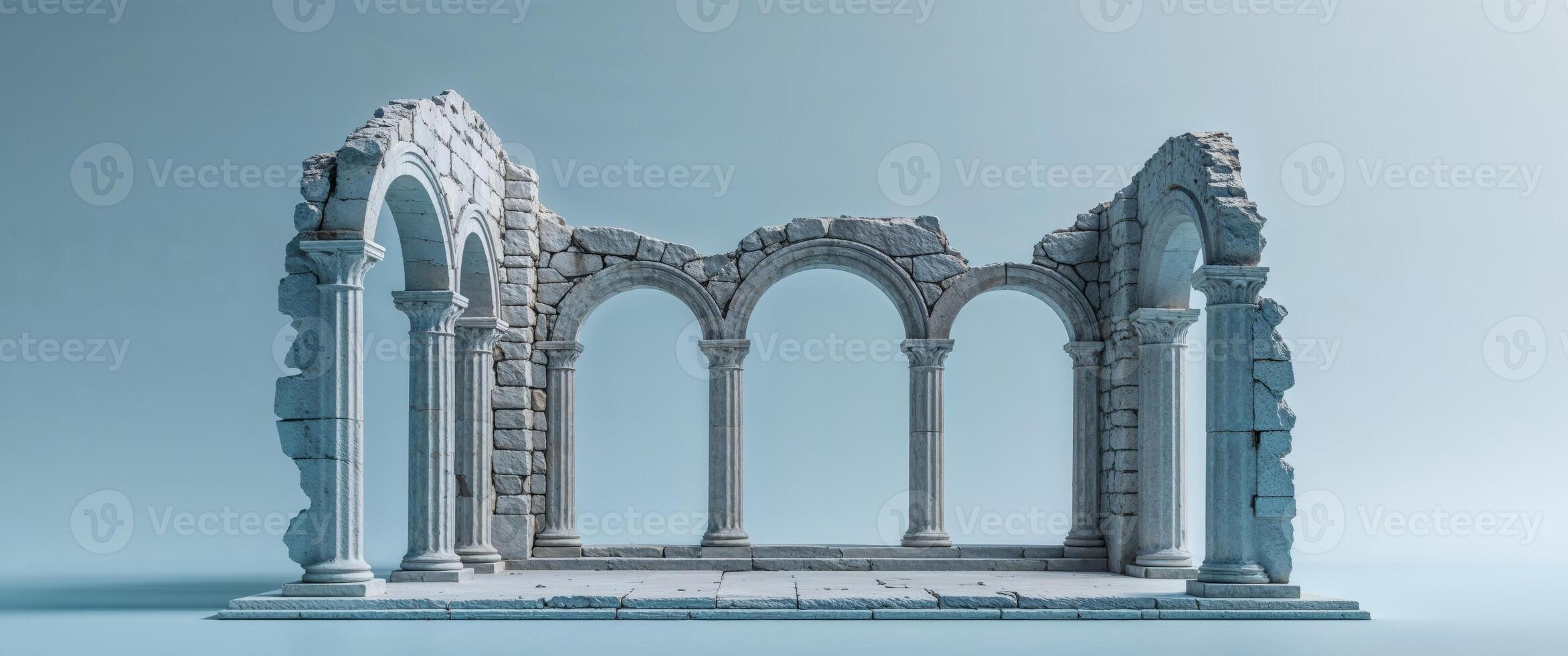 A model of a stone building with arches photo