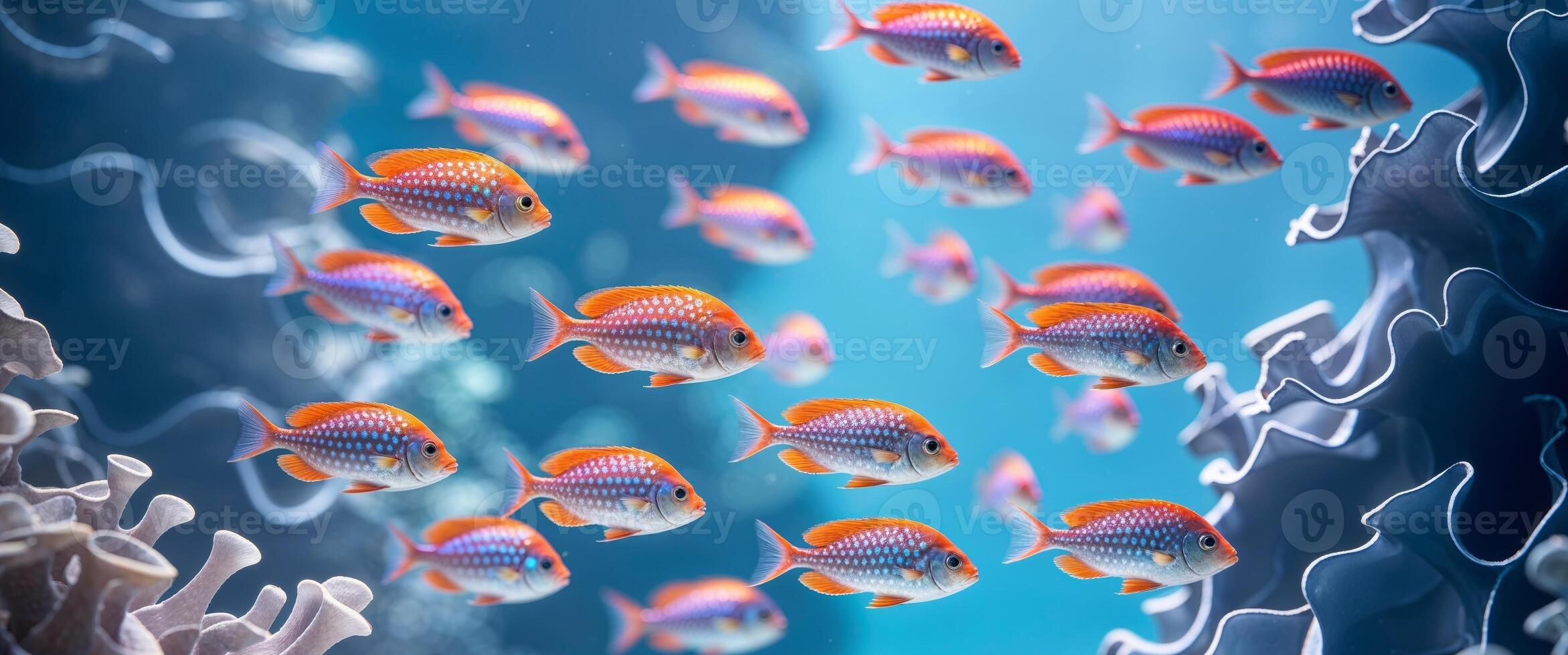 Fish swimming in the ocean with coral reefs photo
