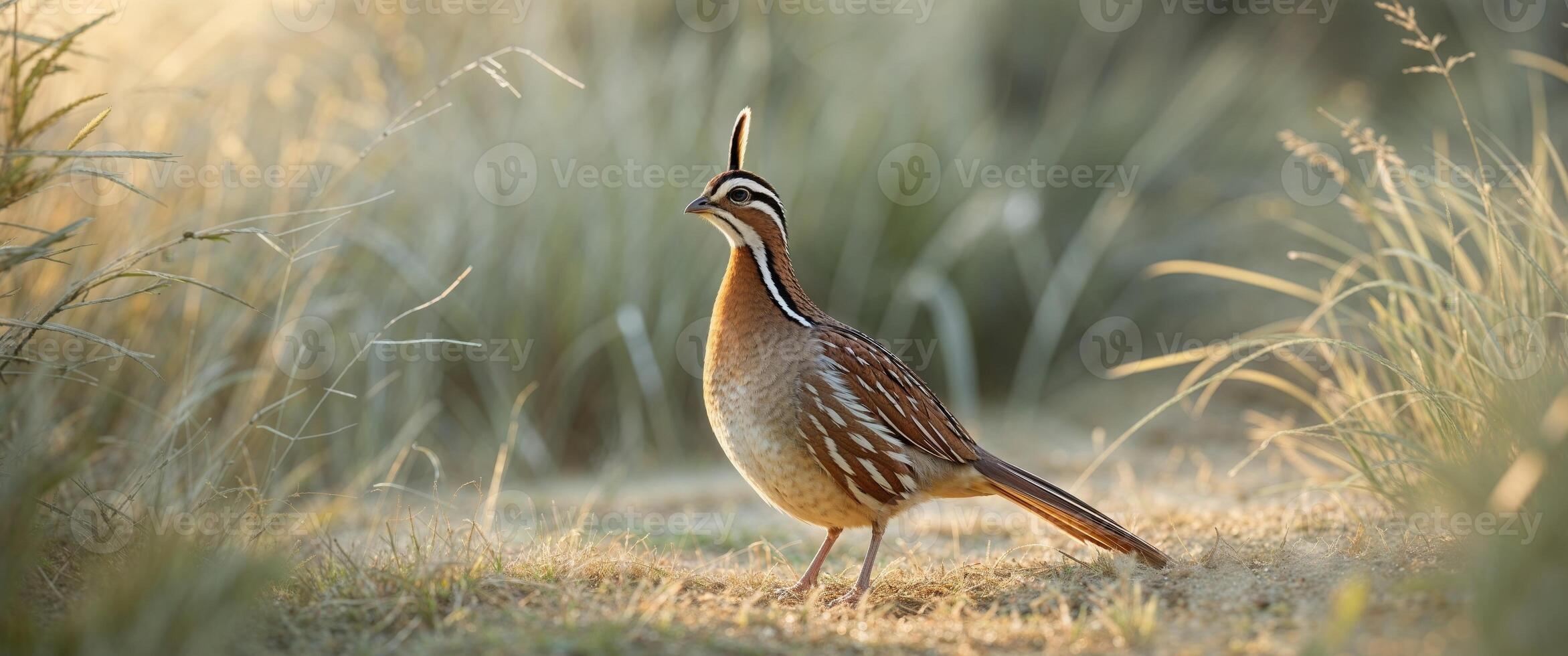 A bird is standing in the grass with tall grass photo