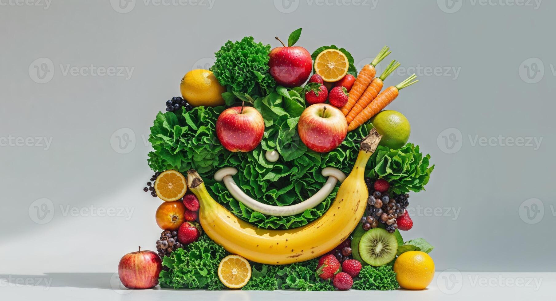 A smiling face made out of fruit and vegetables photo