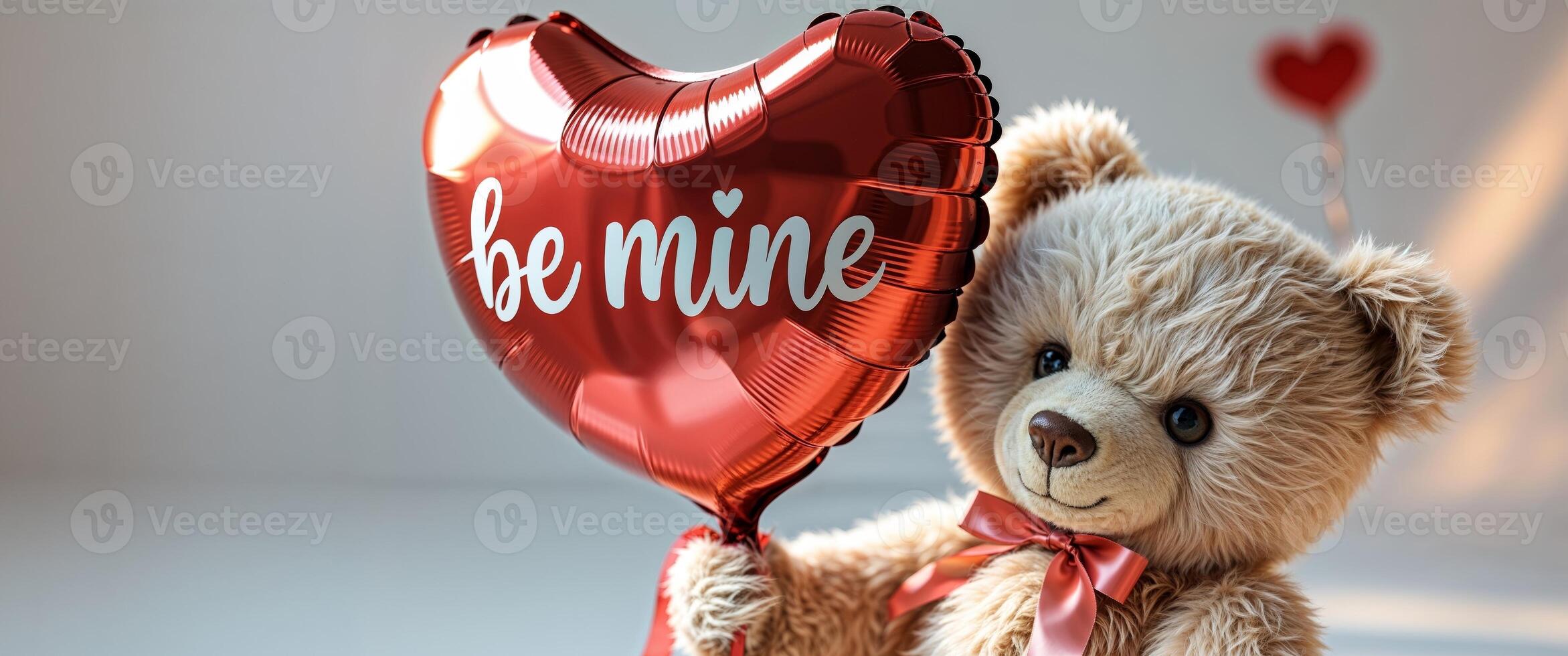 Adorable Teddy Bear Holding a Be Mine Balloon photo