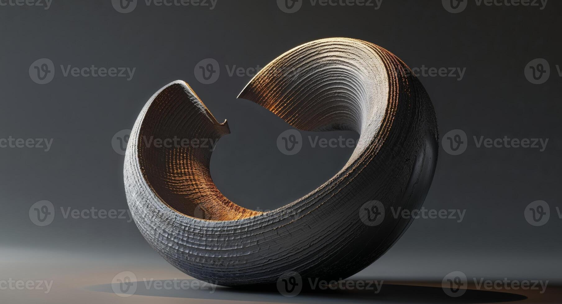 Abstract torus sculpture with intricate textures and dramatic lighting photo